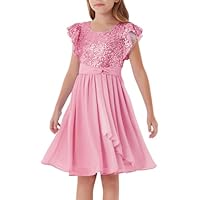 GRACE KARIN Girls Summer A-line Party Dress Elegant Cap Sleeve Round Neck Sequin Dress Pink 12 Years
