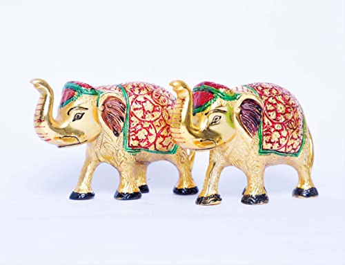 Image of KridayKraft Metal Elephant Medium Size Multicolor 2 pcs Set for Showpiece Enhance Your Home,Office & Table and Gift for Have House Warming Anniversaries, Birthday...