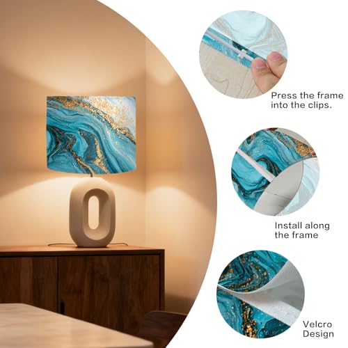 Image of Nuxovilar Lamp Shades Set of 2, 13 inch Top x 13 inch Bottom x 10 inch High (Spider) | Floor lamp shades blue marble gold accent pattern living room office luxe space covers (Marble)