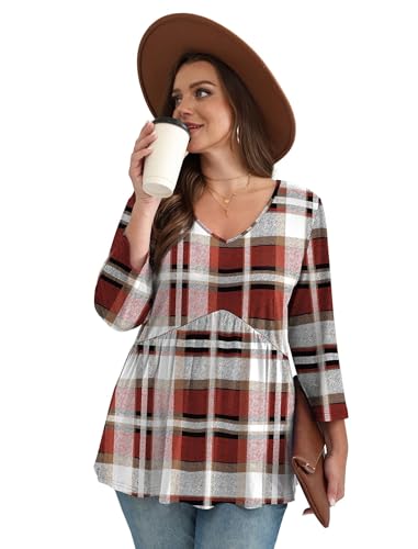 Image of OFEEFAN 3 /4 Length Sleeve Womens Tops 2026 Blouses for Women Dressy Casual Fashion Clothing V Neck Babydoll Tops Fall Outfits