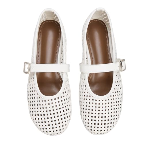 Women Ballerina Shoes Mesh Flats Fishnet Buckle Strap Mesh Ballet Flats