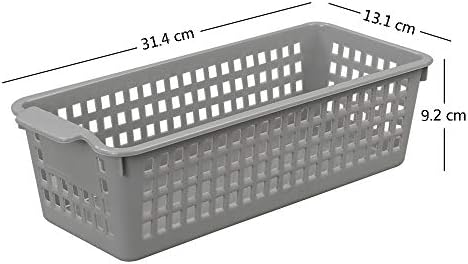 Neadas Grey Small Plastic Rattan Storage Basket Tray, Set of 6