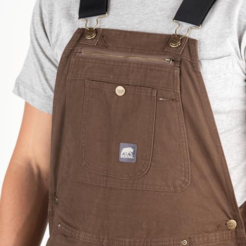 Berne Men's Heartland Unlined Washed Duck Bib Overall, 38W X 32L, Bark