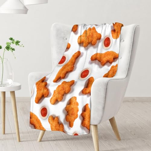 Mercuryelf Dinosaur Chicken Nugget Blanket - Soft, Fuzzy & Warm - 40x50 Inches Flannel Throw Blankets for Travel, Office - White Novelty Throws Gift for Boys, Girls