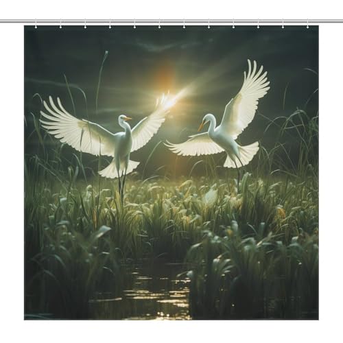 Rideau de douche polyester Aigrette étanche et lavable pour éliminer l'humidité au sol - 7