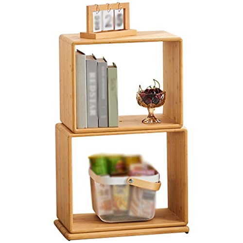 Estantería con almacenamiento alto y simple diseño cuadrado estante para libros, estante giratorio de almacenamiento de libros, organizador de libros de madera fácil de instalar, ahorra espacio (color