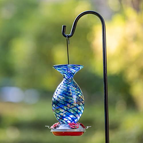 Laelvish Garden Hummingbird Feeder, 32Oz Hand Blown Glass Hummingbird Feeders For Outdoors Hanging, Built-In Ant Moat Wild Humming Bird Feeders, Yard Garden Gifts Decor (Navy Blue Vase) #TOP5