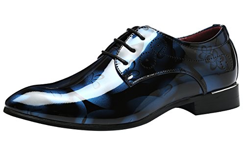 Men Fashion Shoes Dress Pointed Toe Floral Patent Leather Lace Up Oxford Black Brown Red Grey2