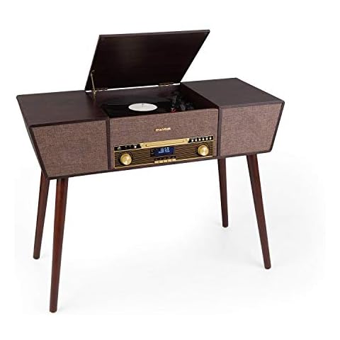 auna Belle Epoque 1912 Retro Record Player - Vinyl Player, Turntable, 3 Speeds: 33 1/3, 45 and 78 rpm, CD Player, DAB + / FM Radio, BT, USB Recording Function, 2 Speakers, Brown Cover