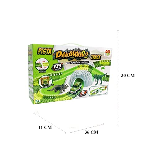 Pista Dinossauro Track com Tunel e Acessórios 109 Peças + Carrinho, DM Toys, DMT6130