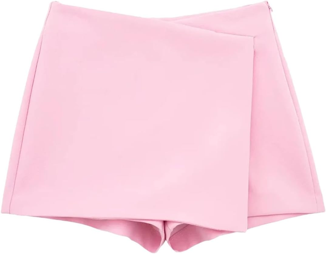 Women Solid Mini Skirt High Waist Zipper Shorts Wrap Asymmetric Casual Skorts Skirts