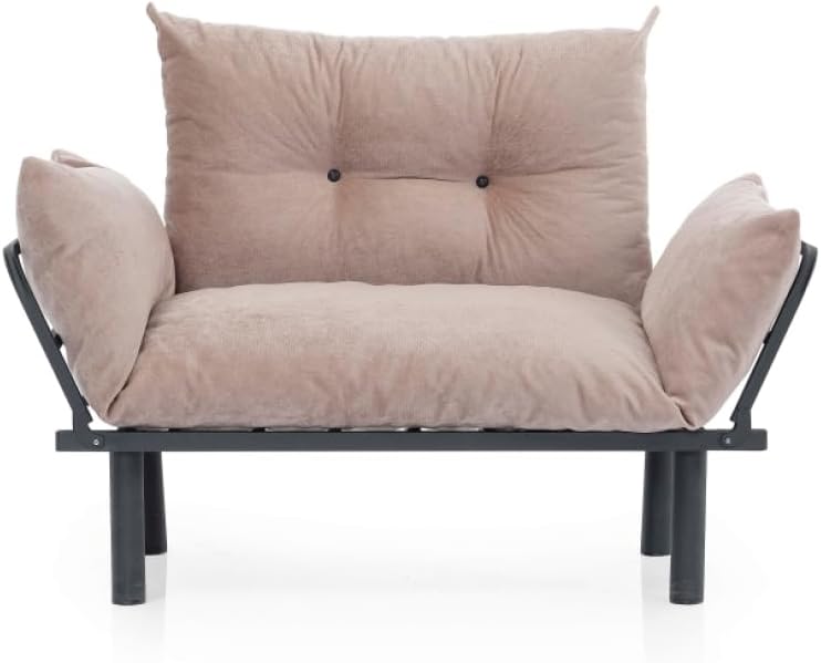Sona Futon Love Seat in Beige: Compact Metal Futon Perfect for Small Spaces