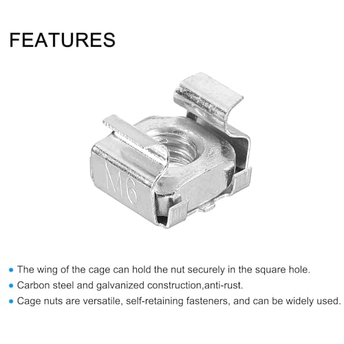 QUARKZMAN M6 x 1mm Käfigmutter, 5 Stück Snap-in Käfigmuttern, Karbonstahl verzinkt metrische Mutter für Serverschrank, Silber