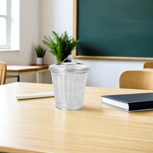Image of Zerodeko 2Pcs Mini Metal Trash Can with Lid, Small Metal Trash Can, Multipurpose Desktop Wastebasket Flower Pots for Indoor Plants Kitchen Office Storage
