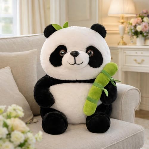Image of Soft Stuffed Bamboo Panda 28 cm Teddy Bear Stuffed Panda with Bamboo Pillow Tube Ideal for Unisex Kids Birthday Gift for Girls and Boys (Black,White)