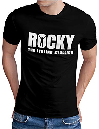 OM3® - Maglietta da uomo Rocky Balboa The Italian Stallion 70s 80s Cult Boxing Movie - S - 4XL Nero XL