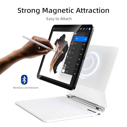 Image of for iPad Pro 11 inch case with Keyboard M5 2025 & M4 2024,Magic Keyboard iPad Pro 11 inch M5 & M4, Magnetic Attach,Multi-Gesture Trackpad,7-Color Backlight,Shortcut Keys,Auto Sleep /Awake,White