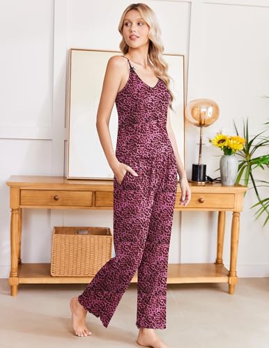 Image of Ekouaer Womens Y2K Cami Pajama Set with Flare Pants, 2 Piece Lace Trim Sleepwear Spaghetti Strap Pjs Set XS-2XL