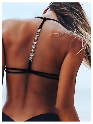 SOLY HUX Women's Halter Triangle Bikini Top Chain Strap Summer Beach Swimsuit Tops2