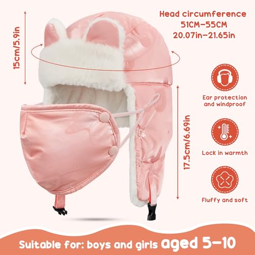 Sukeen Kids Trapper Hat for Girls Boy Windproof Kids Warm Hat Fur-Lined Earflap Hat with Mask for Cold Snow Weather4