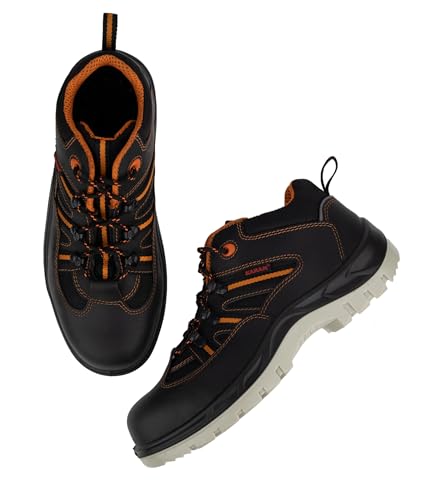 Image of KARAM FS63 Buff Black Leather Sporty Safety Shoes for Men | Double Density with Fiber Toe | Antislip, Oil & Heat Resistant | Size-04