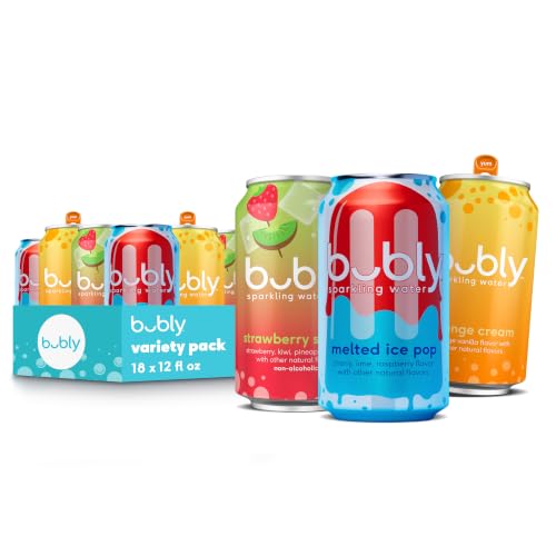 Image of bubly Sparkling Water, 3 Flavor Variety Pack, 12 fl oz Cans (18 Pack) | Melted Ice Pop, Orange Cream, Strawberry Sunset, Zero Sugar, Zero Calories, Seltzer Water