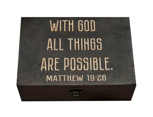 Matthew 19:26 - With God All Things Possible - Matthew 19:26 'With God All Things Are Possible' Engraved Wooden Gift Box, Handwritten Font, Inspirational Religious Keepsake
