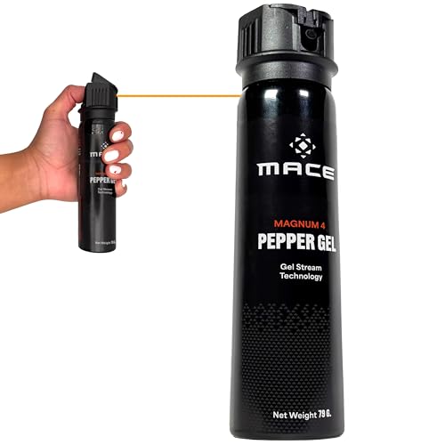 Mace Pepper Gel - Magnum 4, 2.79 oz, 20 Feet Range, No Wind Blowback, Max Strength 10% OC, Long Lasting UV Dye, Flip Top Safety Cap, Self Defense Pepper Spray Gel for Women & Men - Black