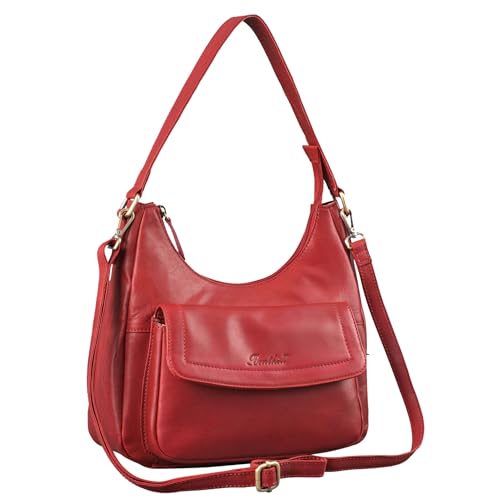 Benthill Sac à main Femme Cuir véritable | Sac à bandoulière en cuir de vache véritable | Sac à bandoulière avec fermeture éclair | Sac en cuir avec...