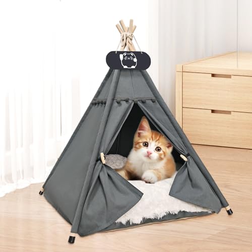 Whiwhi Tipi Zelt für Haustiere mit Doppelseitigem Kissen Hundezelt Abnehmbar und Waschbar Luxery Hundehöhle Katzenzelt und Haustierhäuser 50x50x60cm