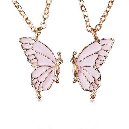 LEGENTLISUR Collier d'amitié pour 2 Best Friend Pendentif Separable Detachable Papillon Acier Inoxydable Bijoux Pour Femmes Filles Couple(Rose)