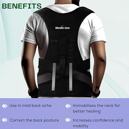 Image of Wonder Care Posture Corrector for Men and Women, Back Support Belt with Metal Inserts, Shoulder Straightener for Upper and Lower Back Pain Relief and Back Alignment (28 inch-48 inch)