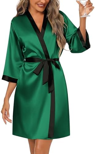 Ekouaer Women's Satin Robes Silk Kimono Bathrobe 3/4 Sleeve Brida...