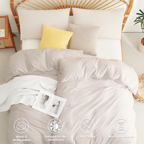 WAVVE Bettwäsche 135x200 4teilig Beige - 40x80 Kissenbezüge, Mikrofaser – Ansicht 6