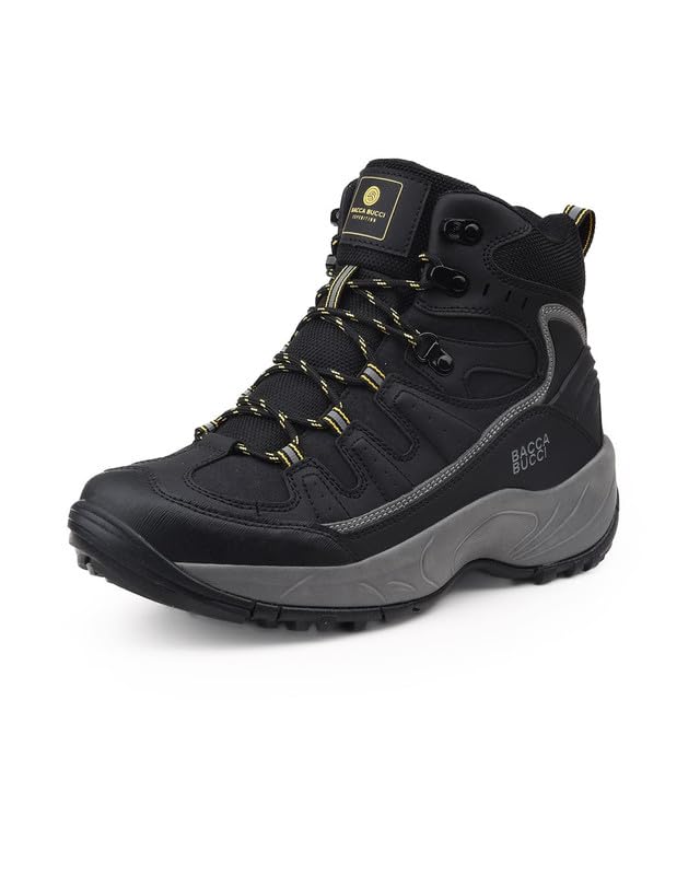 Image of Bacca Bucci Men's Mid-Top Trekking Boots with Rugged Grip Sole, Padded Ankle Support & Secure Lace-Hook Closure