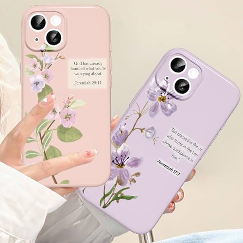 Cinysnt Pretty Violet Crabapple Flower Phone Case for iPhone 15 6.1", Classic God Jesus Christian Bible Verse Pink Purple Florals Pattern Design Cover Soft TPU Silm Glossy Cover Girls Women by Cinysnt - Used condition - Image 7