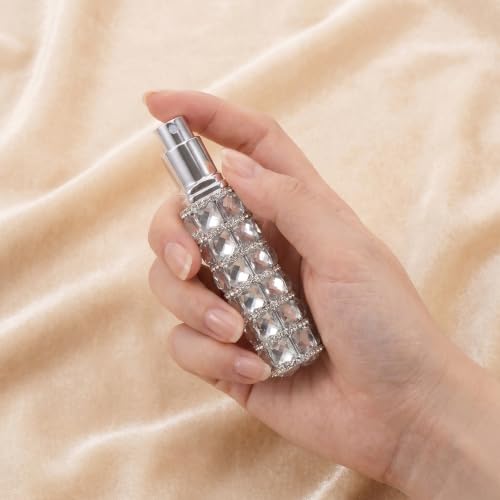 Atomizador de perfume recargable de lujo plateado de 10 ml con pedrería 6