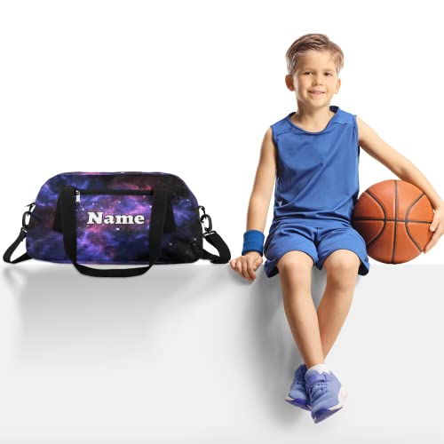 Galaxy Custom Name Kids Duffel Overnight Bag for Little Boys Girls Teen, Galaxy Starry Tie Dye Pattern Personalized Small Gym Sport Duffel Bag, Customized Kids Gifts2