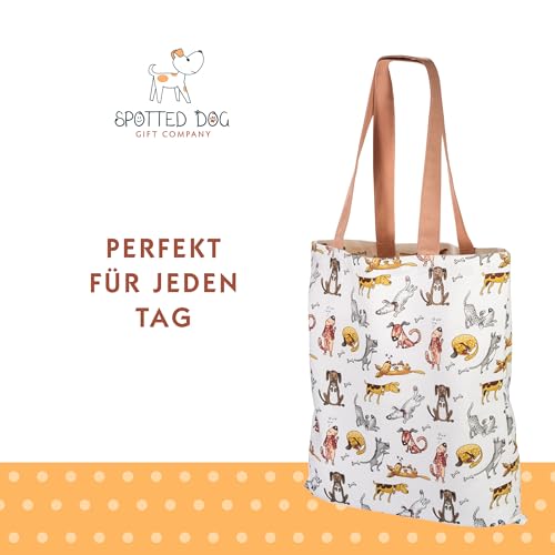 SPOTTED DOG GIFT COMPANY Tote Bag, Wiederverwendbare Einkaufstasche aus Canvas, Tragetasche Damen mit Langen Henkeln, Baumwolle, Faltbar mit Hundemotiv, Geschenke für Hundeliebhaber 38 x 42 cm
