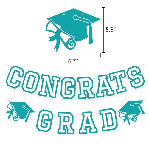Image of Congrats Grad Banner Graduation Party Banner Decoration Hanging Garland High School College Backdrop Supplies Teal