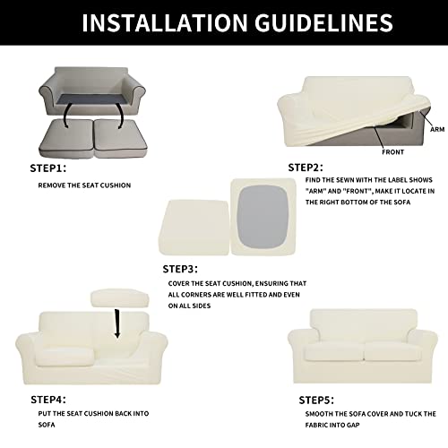 Image of Easy-Going Stretch Oversized Loveseat Couch Cover for 2 Cushion Washable | Sofa Slipcover for Stretch 2 Separate Sectional Cushion Couch - Furniture Protector for Pets, Kids Ivory