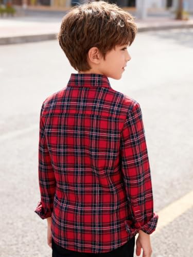 Image of Yoimira Boys Flannel Shirts Kids Long Sleeve Plaid Tops Casual Button Down Shirt Western Plaid Jacket