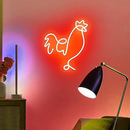 Image of Chicken Neon Sign For Wall Decor Bedroom Led Lights, Draw Art Decor Neon Signs Aesthetic Operated Light For Door Decorations, Drawing Room Accessories Neon Sign
