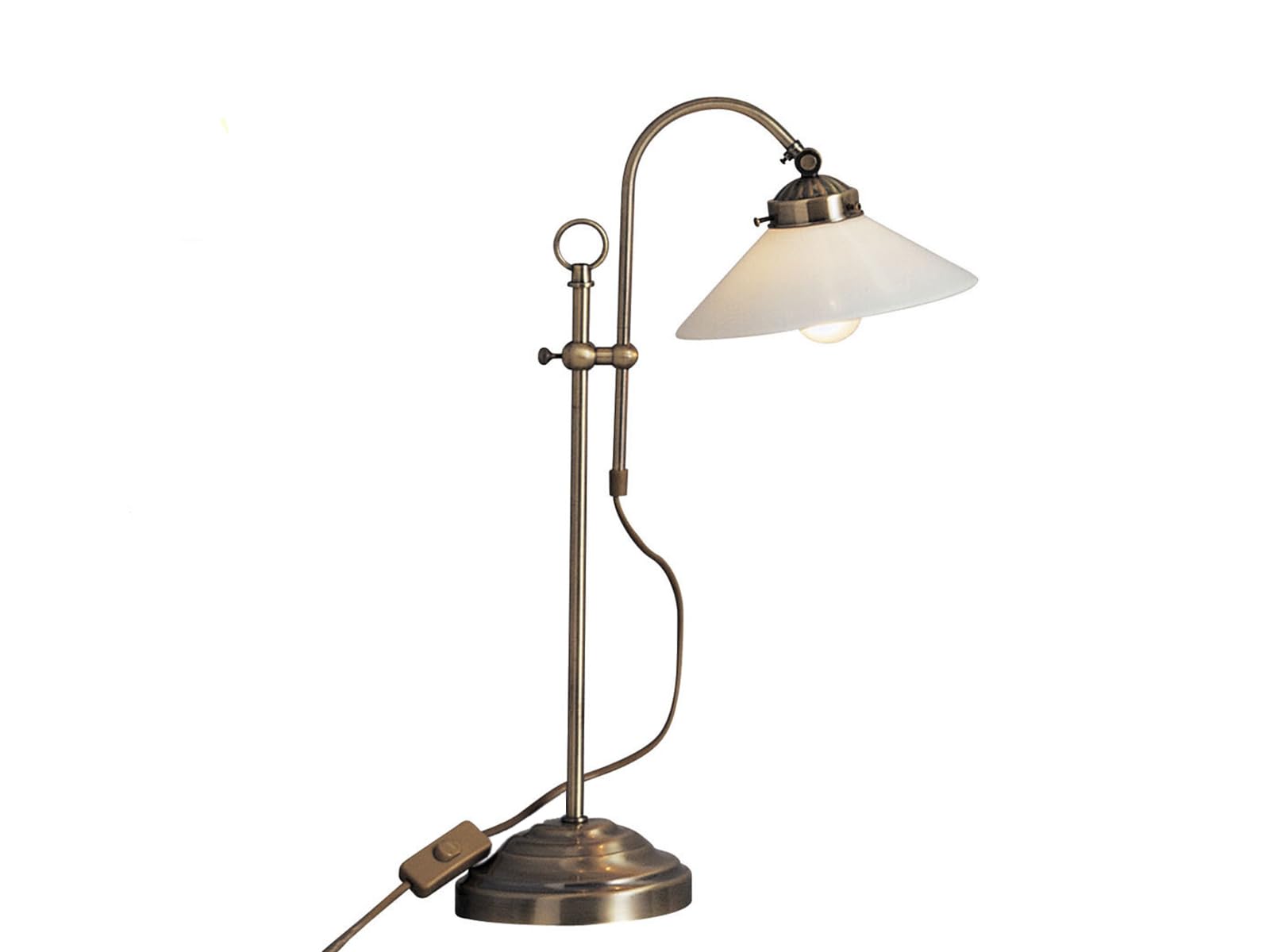 Globo Lighting - Lampada da tavolo a LED regolabile in altezza, in ottone anticato, paralume in vetro orientabile, illuminazione