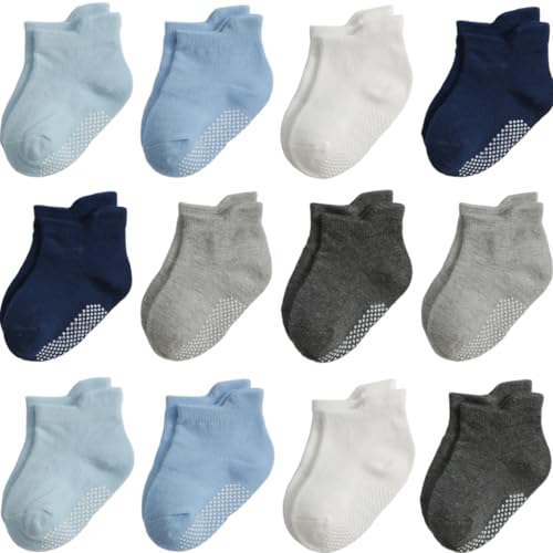 Image of Aroveea Non Slip Grip Ankle Baby Socks 12 Pack for Toddler Boys and Girls Kids,Infant Cute Cotton Baby Socks