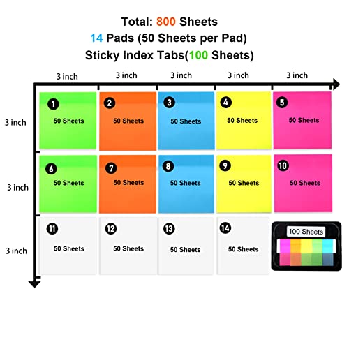 800 Sheets Transparent Sticky Notes, 3X3 Inch 14 Pads Self-Adhesive Translucent Clear See Through Post Sticky Notes For 2023 Planner Office School College Teacher Student Supplies 6 Bright Color #TOP1