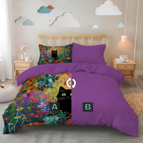 Housse de couette 220x240cm chat noir avec 2 taies d'oreiller - 5