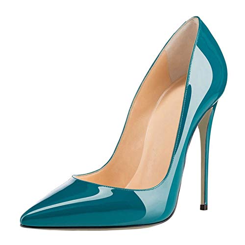 COLETER Women's Sexy Pointed Toe High Heels,4.72 inch/12cm Patent Leather Pumps,Wedding Dress Shoes,Cute Evening Stilettos