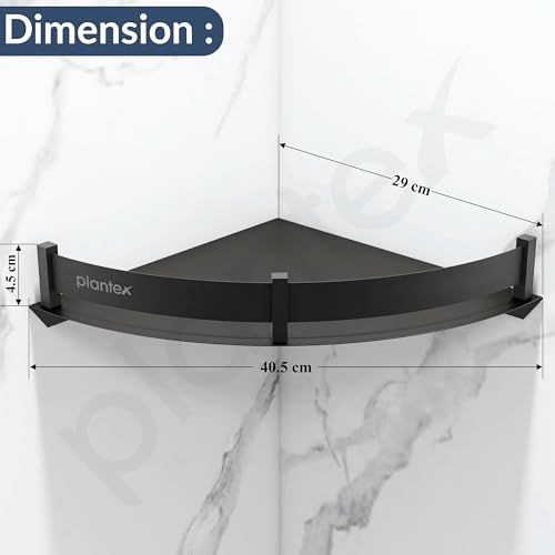 Image of Plantex Stainless Steel Corner Shelf for Bathroom Wall /Bathroom Corner Shelves /Bathroom Shelf Rack /Side Corner Shelf /Kitchen Organizer /Bathroom Corner Rack- (12x12 inches, Black)