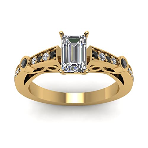 Image of 55Carat Choose Your Gemstone Tapered Vintage Engagement Ring Yellow Gold Plated Emerald Shape Vintage Engagement Rings Everyday Jewelry Wedding Jewelry Handmade Gifts for Wife US Size 4 to 12